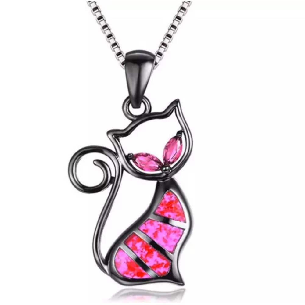BRAND NEW 18KT/.925S CAT RED/PINK OPAL NECKLACE